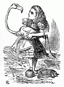 alice in wonderland with the flamingo
