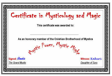 Certificate in mysticology and magic